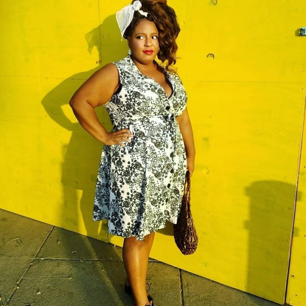 Black and White Antique floral print pinup dress